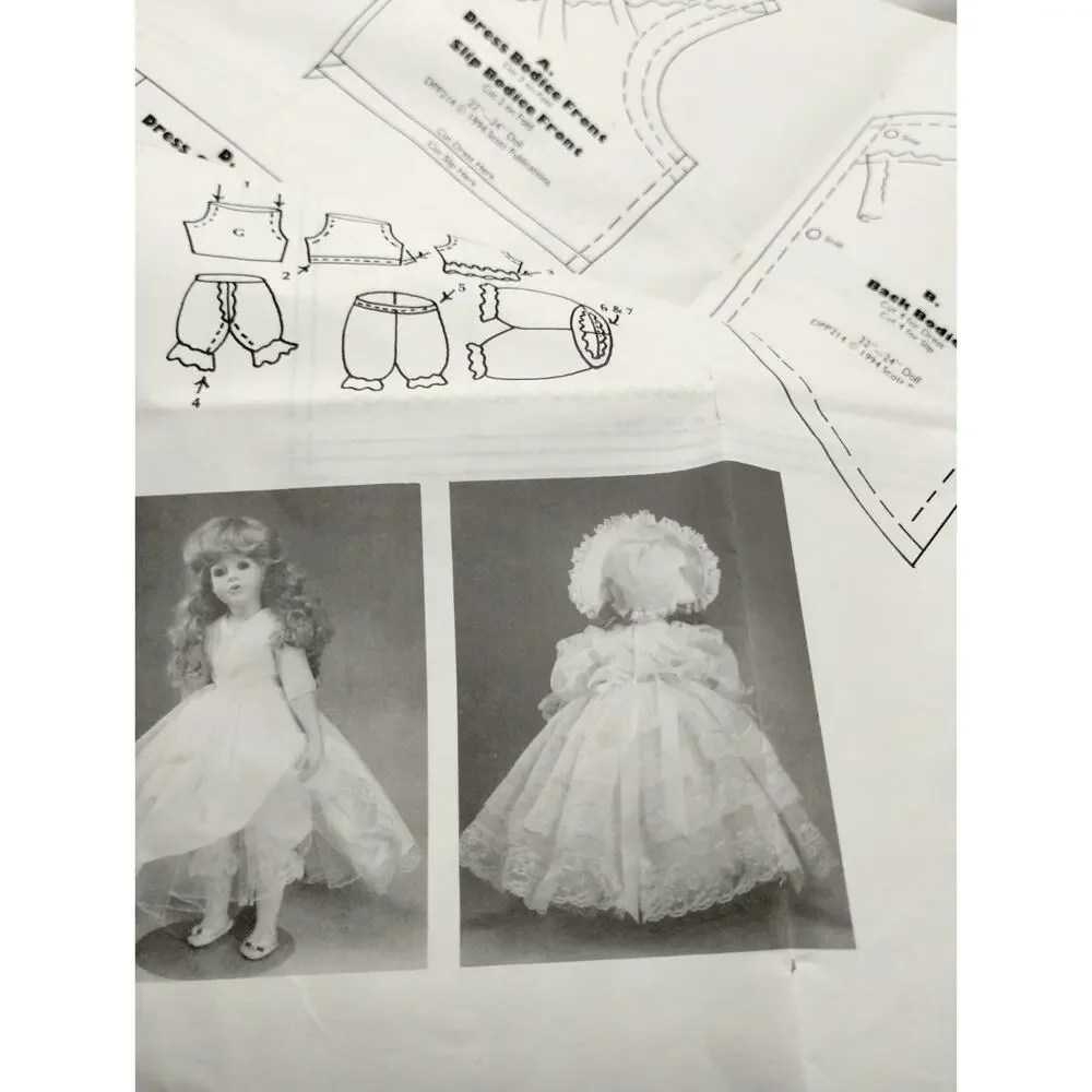 POISSOT Doll Pattern DPP214 - Dress Bonnet Bloomers for 22